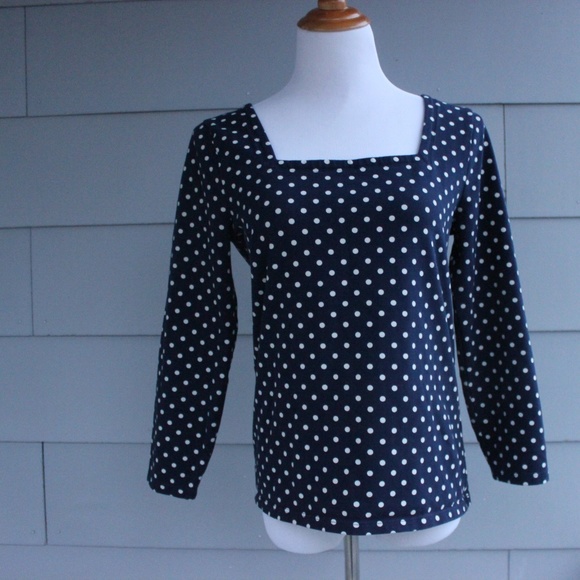J. Crew Black &White Polka dot top square neckline - Picture 1 of 10